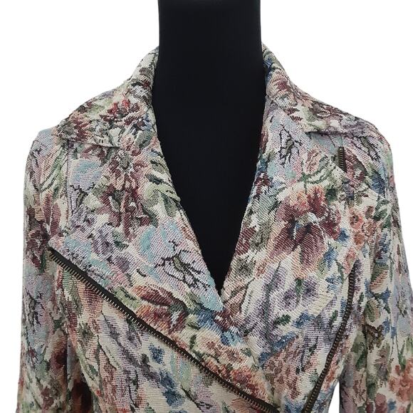 Free People Floral Tapestry Moto Jacket Zip Front Lined Cottage Grandma Bohemian - Picture 4 of 15